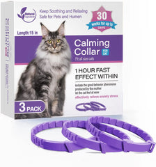 3-Pack Calming Collars for Dogs & Cats - 30 Day Pheromone Anxiety Relief