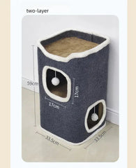 3-Tier Cat Condo with Hanging Toys - Multi-Level Covered Pet House