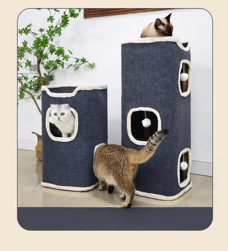3-Tier Cat Condo with Hanging Toys - Multi-Level Covered Pet House
