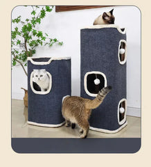 3-Tier Cat Condo with Hanging Toys - Multi-Level Covered Pet House