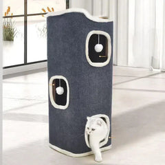 3-Tier Cat Condo with Hanging Toys - Multi-Level Covered Pet House