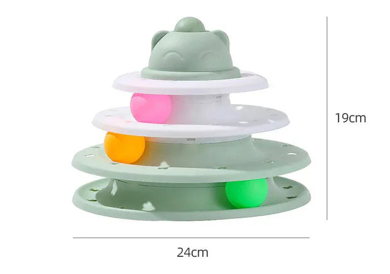 4-Level Cat Tower Toy - Interactive Turntable Roller Ball Track Puzzle Game