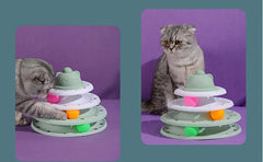 4-Level Cat Tower Toy - Interactive Turntable Roller Ball Track Puzzle Game
