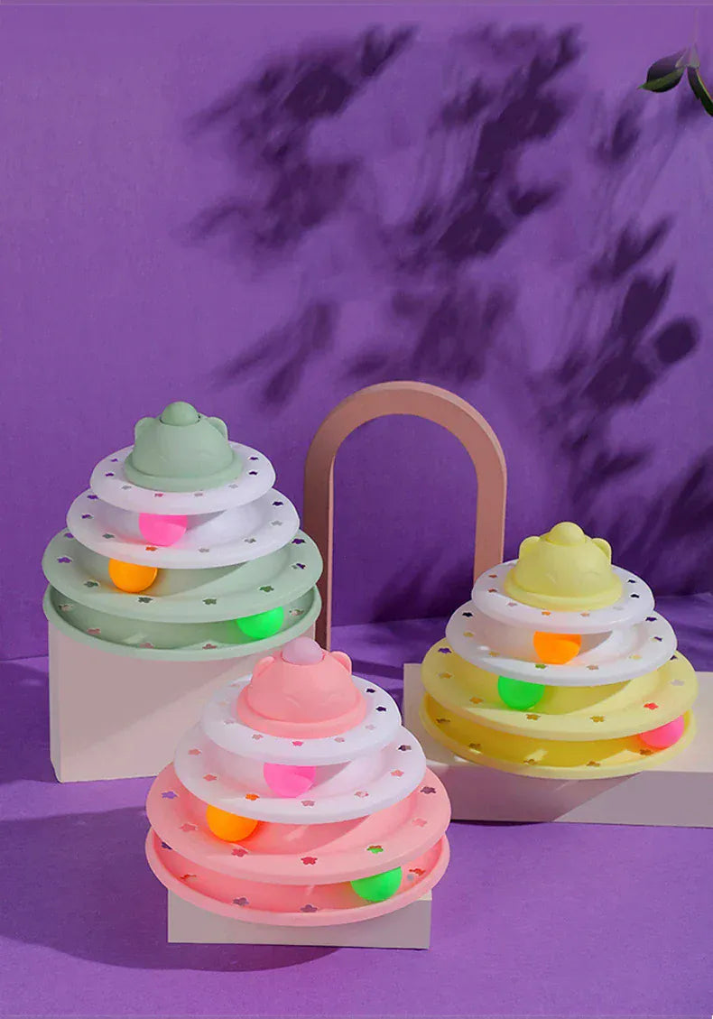 4-Level Cat Tower Toy - Interactive Turntable Roller Ball Track Puzzle Game