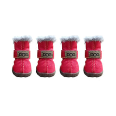 4-Pack Plush Snow Boots - Waterproof Winter Dog Shoes with Non-Slip Soles