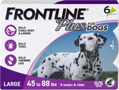 Frontline Plus Flea & Tick Treatment for Large Dogs (45-88 lbs), 6-Dose Pack.