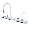 Modern 304 Stainless Steel Single Bowl Kitchen Sink with White Waterfall Faucet Multifunctional Square Shape