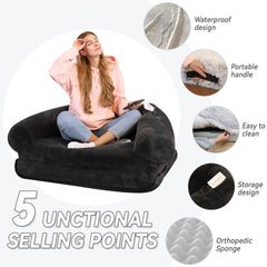 Foldable Plush Human Dog Bed for Adults & Pets – Giant Washable Bean Bag Bed for Relaxing & Sleeping