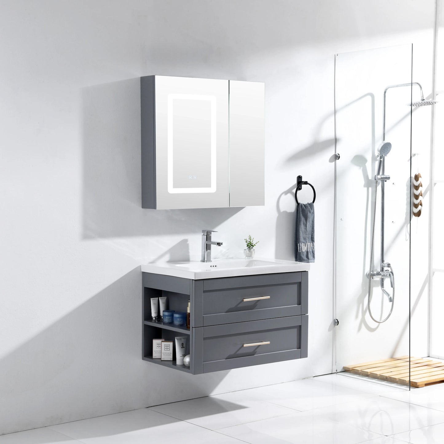 Mini Type Wash Basin Cabinet Solid Wood Wall Hung Bathroom Vanity