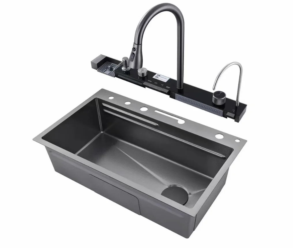 304 SS Multifunction Black Undermount Modern Waterfall Smart Kitchen Sinks Stainless Steel Modern Pull Out Kitchen Sink
