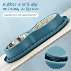 Pet Cat Feeding Bowl Stainless Steel Bowl Silicone Base Anti-Wrestling Dog and Cat Slow Food Bowl to Prevent Pet Choking Feeder