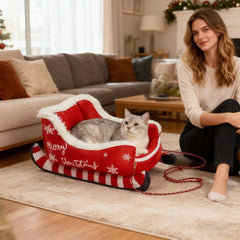 Christmas Cat Bed Cushion Warm with Non-slip Base Washable Dog Bed for Winter Puppy Animal Indoor Outdoor Outside Car Sofa Crate