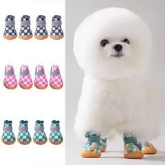 4pcs/set Pet Dog Shoes Breathable Anti-skid Wear-resistant Hollow Dog Boots Sandwich Mesh Soft Puppy Mesh Shoes Paw Protectors