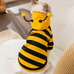 Cat Dog Bee Costume Soft Cat Holiday Cosplay Winter Warm Clothes Pet Bee Halloween Hoodies for Pet Supplies