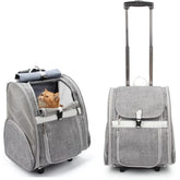 Pet Rolling Carrier, Dog Backpack with Wheels, Cats, Puppies Travel Bag with Wheels, Dog Trolley (Grey)