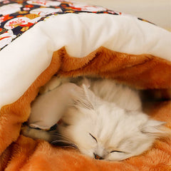 Japanese Deep Sleep Cave for Cats and Dogs, Warm Sleeping Bag, Removable Pet House, Nest Cushion with Pillow, Winter