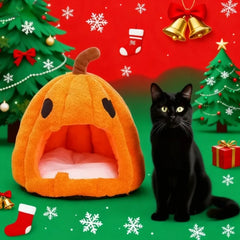 Christmas Pumpkin Pet Bed - Warm Cat & Dog House with Removable Cushion/for winter/warm/decoration/ dress up/snowflake、costumes
