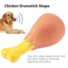 Durable Rubber Dog Chew Toy in the Shape of a Chicken Drumstick with Squeaker for Interactive Puppy Play
