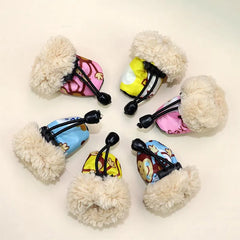 4 Pack/set Pet Winter Dogs Rain Boots With Fleece Liner Cartoon Waterproof Anti Slip Shoes For Dogs