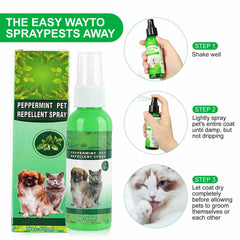60ml Natural Pet Care Topical Flea&Tick Spray for Dogs&Cats with Fresh Fragrance Peppermint Oil and Eugenol