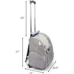 Pet Rolling Carrier, Dog Backpack with Wheels, Cats, Puppies Travel Bag with Wheels, Dog Trolley (Grey)