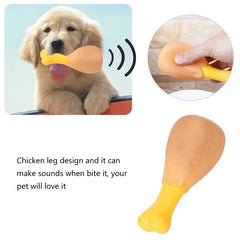 Durable Rubber Dog Chew Toy in the Shape of a Chicken Drumstick with Squeaker for Interactive Puppy Play