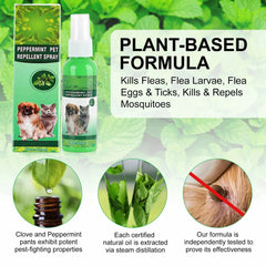 60ml Natural Pet Care Topical Flea&Tick Spray for Dogs&Cats with Fresh Fragrance Peppermint Oil and Eugenol