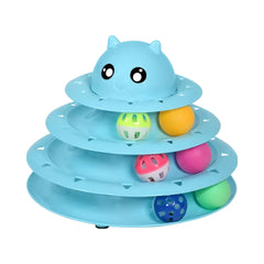 Six-Colorful Plastic Turntable Cat Toy with Interactive Puzzle Roller & Balls for Kittens' Mental & Physical Exercise