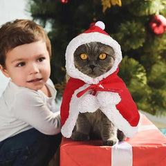 Cat Christmas Costume Santa Cosplay Funny Transformed Cat Dog Pet Xmas Cape Winter Dress Up Clothes Red Scarf Cloak Props Decor