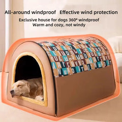 Large Dog House Winter Warm Insulated Outdoor Dog Kennel for Extra Big Dogs Weatherproof Heated Pet Shelter with Removable Roof