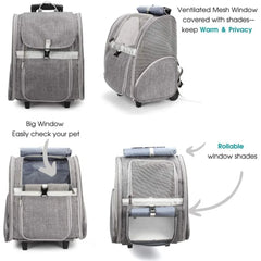 Pet Rolling Carrier, Dog Backpack with Wheels, Cats, Puppies Travel Bag with Wheels, Dog Trolley (Grey)