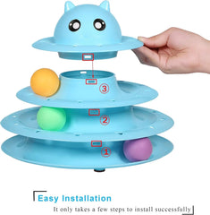 Six-Colorful Plastic Turntable Cat Toy with Interactive Puzzle Roller & Balls for Kittens' Mental & Physical Exercise