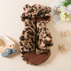 Pet clothing autumn and winter leopard print thickened jacket Fadou Teddy Schnauzer small and medium-sized dog and cat clothing