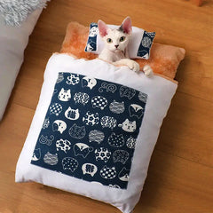 Japanese Deep Sleep Cave for Cats and Dogs, Warm Sleeping Bag, Removable Pet House, Nest Cushion with Pillow, Winter