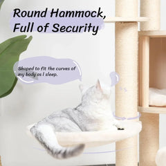 64" Tall Cat Tree - Wooden Cat Trees Tower with Cats Condo, Hammock & Top Perch, Modern Tall Cats Tree w/Natural Sisal Po