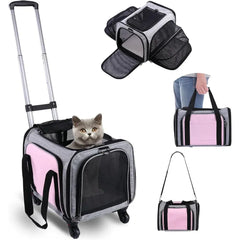 Airline Approved Rolling Cat Carrier - Expandable Soft-Sided Pet Travel Bag
