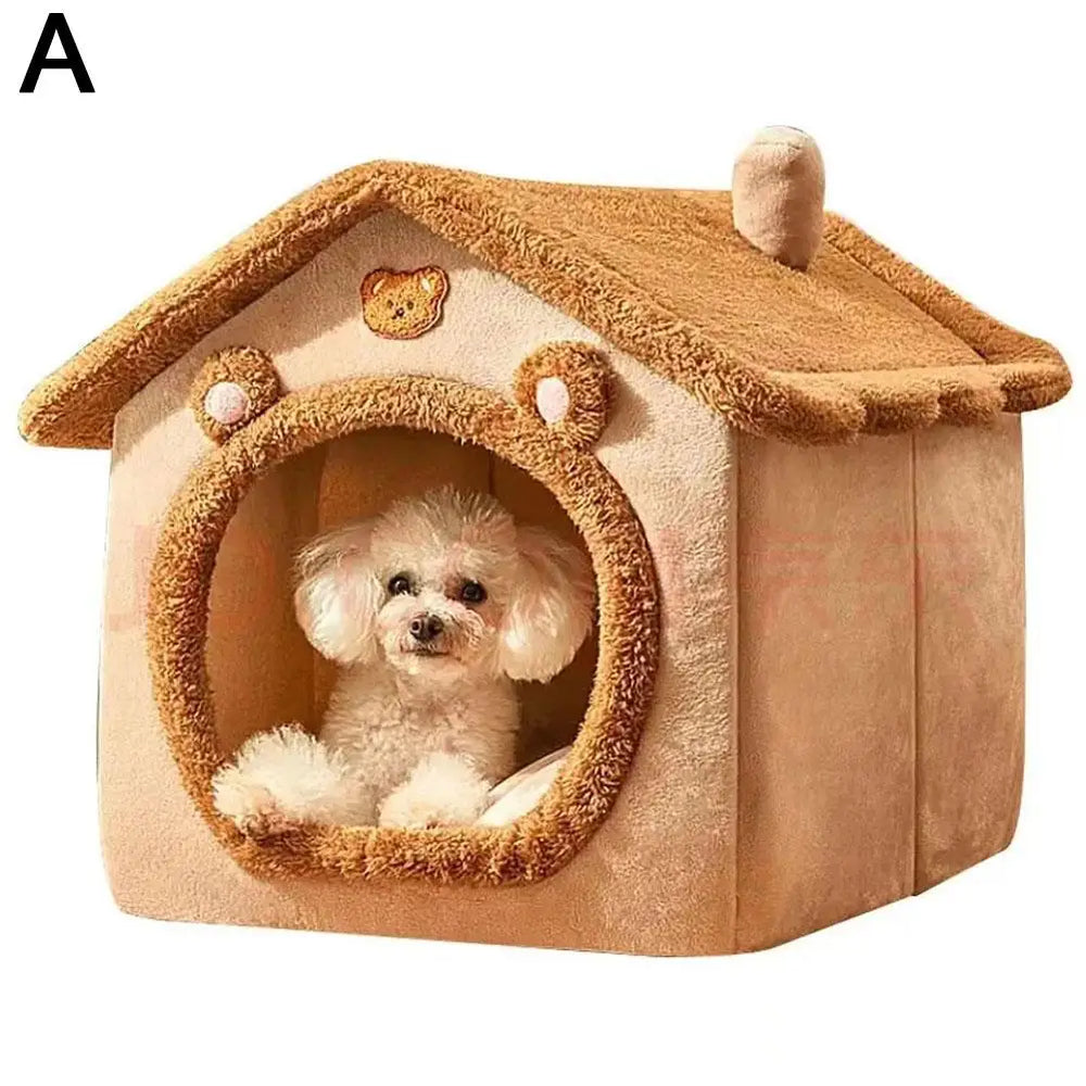 Bear Ear Pet House - Thickened Winter Warm Cat Bed with Removable Cushion