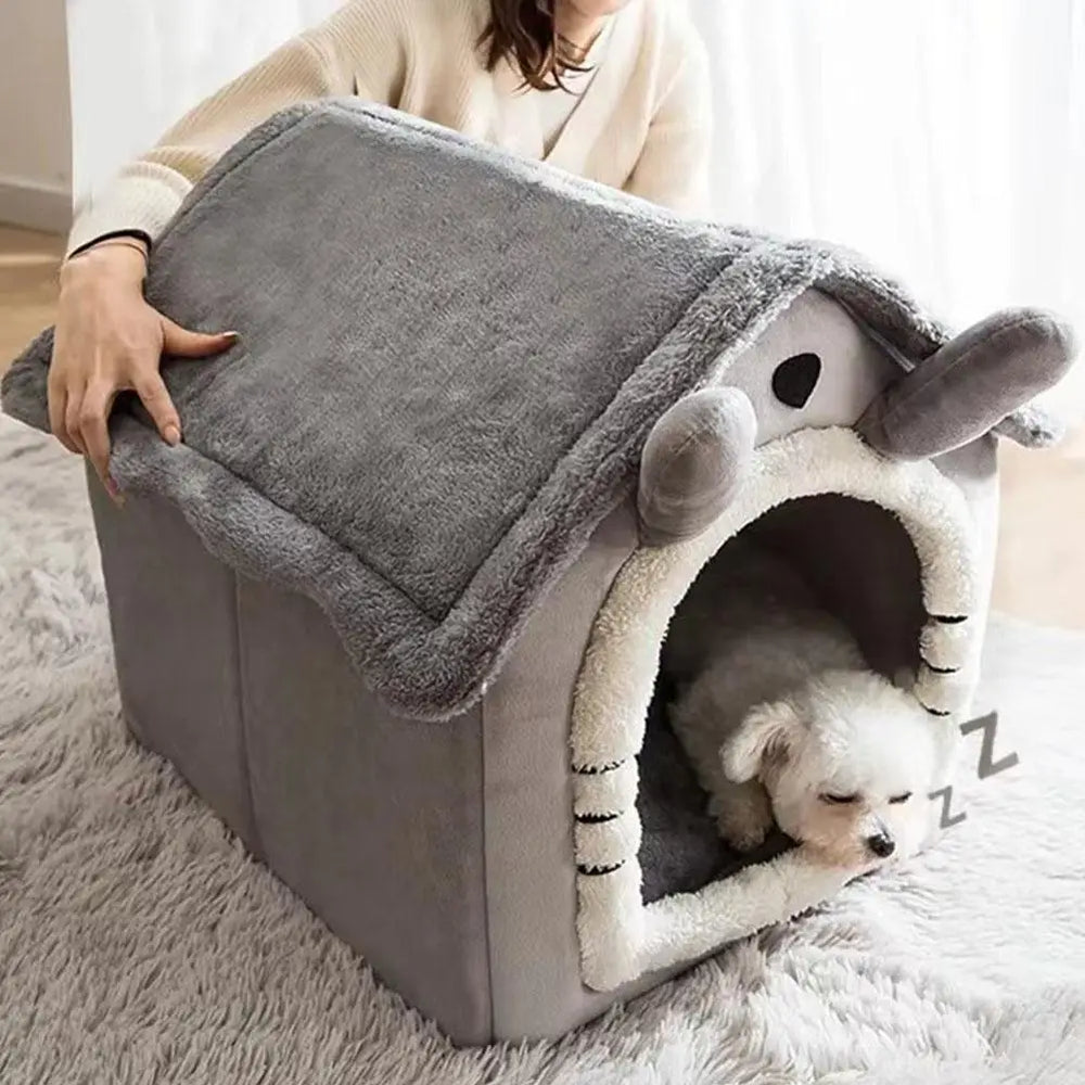 Bear Ear Pet House - Thickened Winter Warm Cat Bed with Removable Cushion
