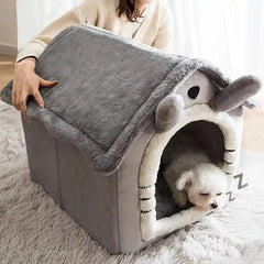 Bear Ear Pet House - Thickened Winter Warm Cat Bed with Removable Cushion