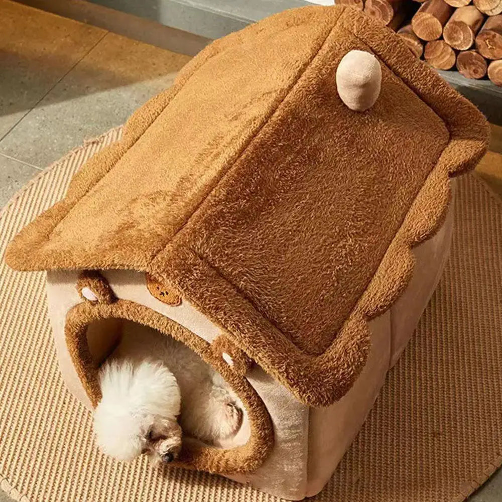Bear Ear Pet House - Thickened Winter Warm Cat Bed with Removable Cushion