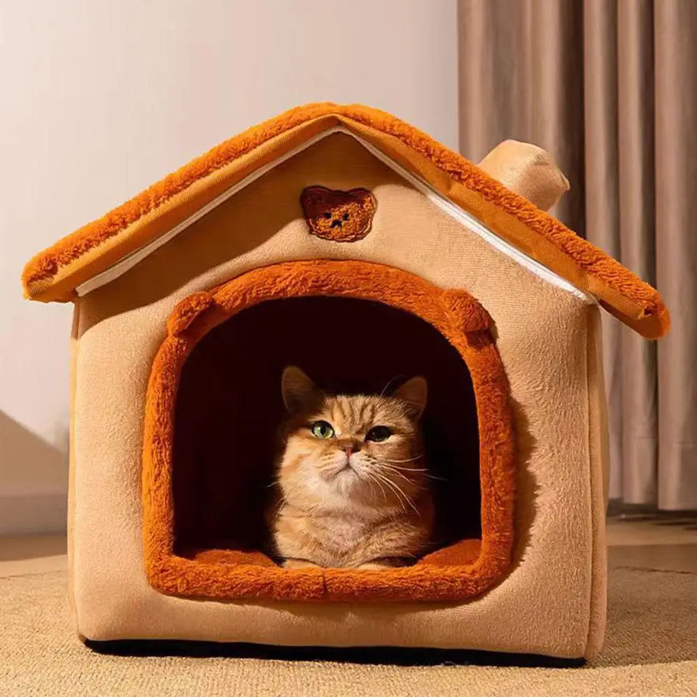 Bear Ear Pet House - Thickened Winter Warm Cat Bed with Removable Cushion