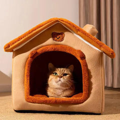 Bear Ear Pet House - Thickened Winter Warm Cat Bed with Removable Cushion
