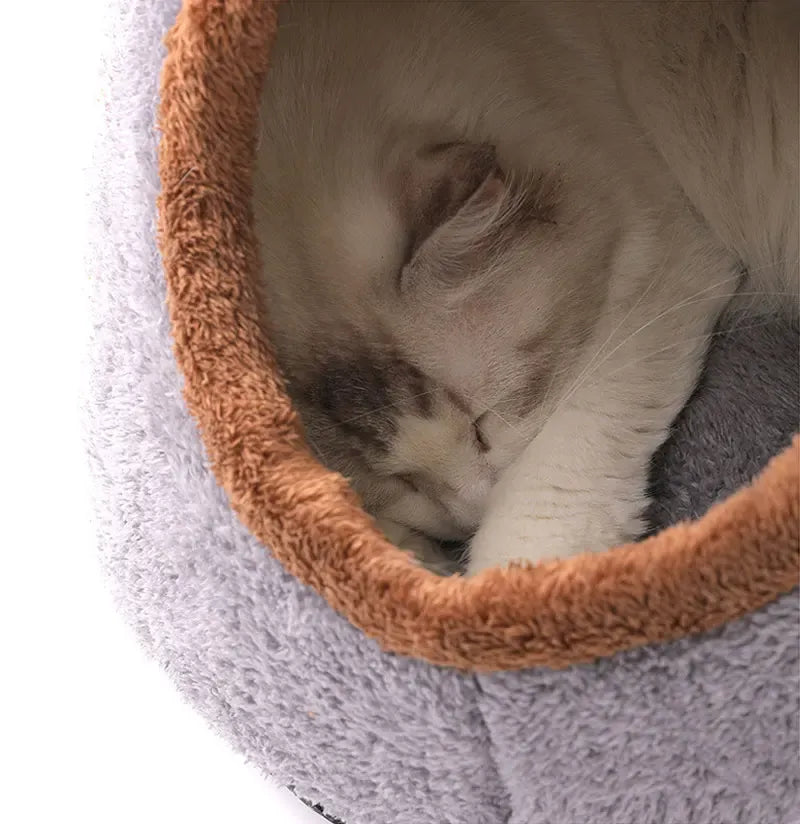 Bear Head Cat Bed - Winter Warm Cave Nest Self Warming Plush House for Cats