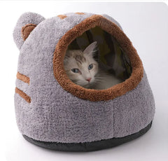 Bear Head Cat Bed - Winter Warm Cave Nest Self Warming Plush House for Cats