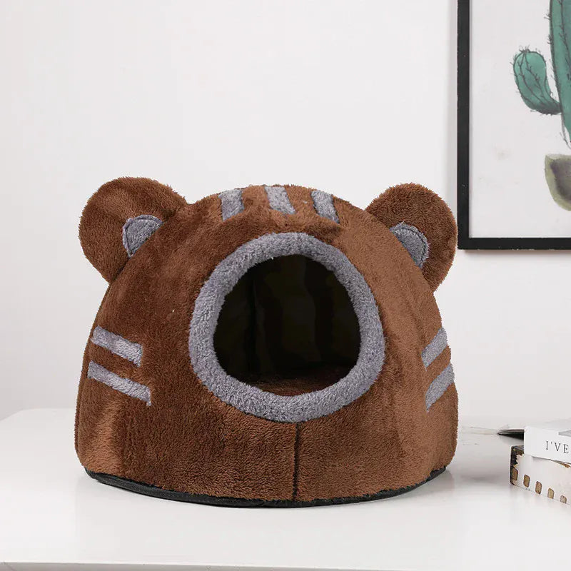 Bear Head Cat Bed - Winter Warm Cave Nest Self Warming Plush House for Cats