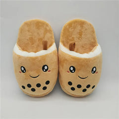 Bubble Tea Slippers - Cute Boba Themed Plush Indoor Shoes for Cat & Dog