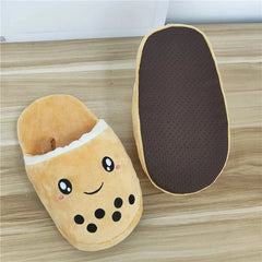 Bubble Tea Slippers - Cute Boba Themed Plush Indoor Shoes for Cat & Dog