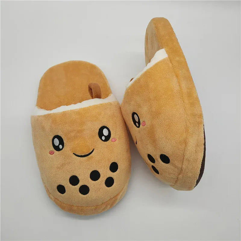 Bubble Tea Slippers - Cute Boba Themed Plush Indoor Shoes for Cat & Dog