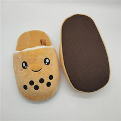 Bubble Tea Slippers - Cute Boba Themed Plush Indoor Shoes for Cat & Dog