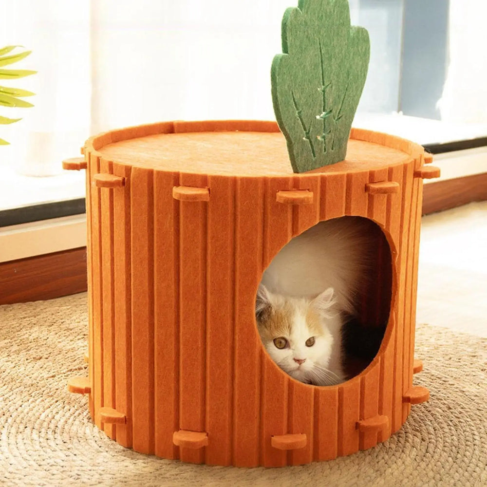 Carrot-Shaped Felt Cat Bed - Semi-Enclosed Hideaway for Small Pets